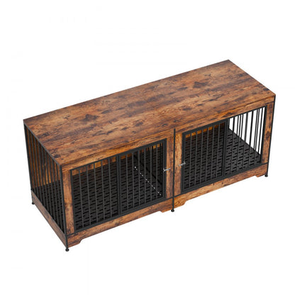 SS-702 - Elegant Wooden Dog Crate with Divider & Dual Doors