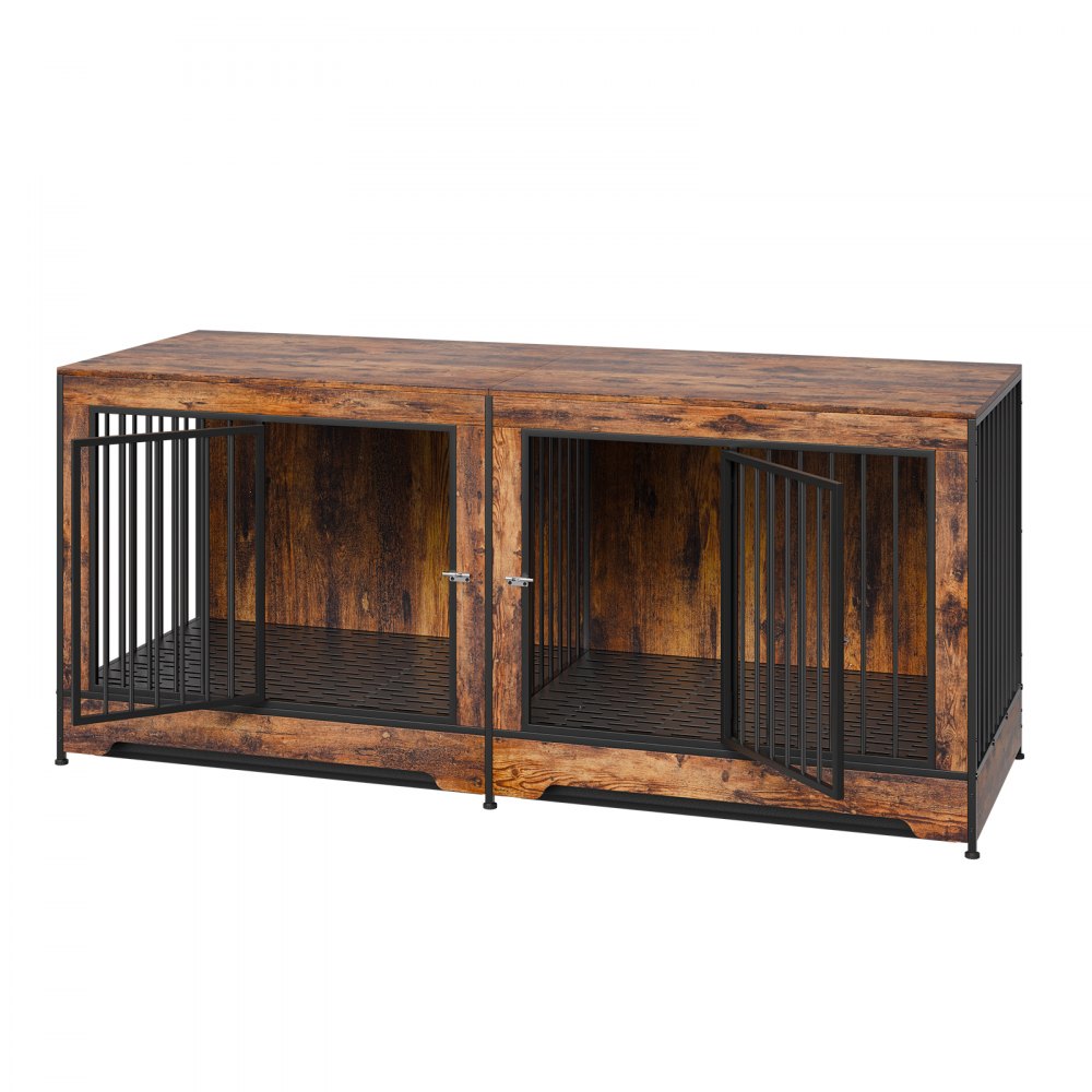 SS-702 - Elegant Wooden Dog Crate with Divider & Dual Doors