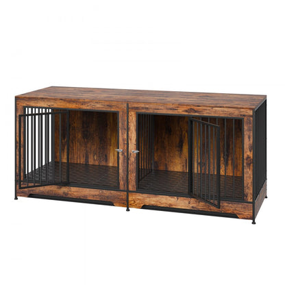 SS-702 - Elegant Wooden Dog Crate with Divider & Dual Doors