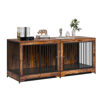 SS-702 - Elegant Wooden Dog Crate with Divider & Dual Doors