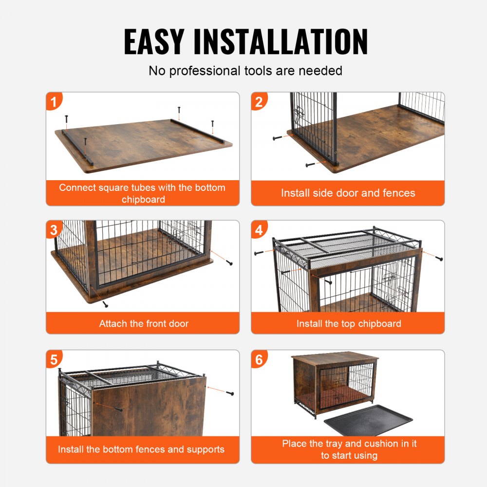 HFWDC02-03 - Rustic 38.6" Wooden Dog Crate Furniture with Double Doors