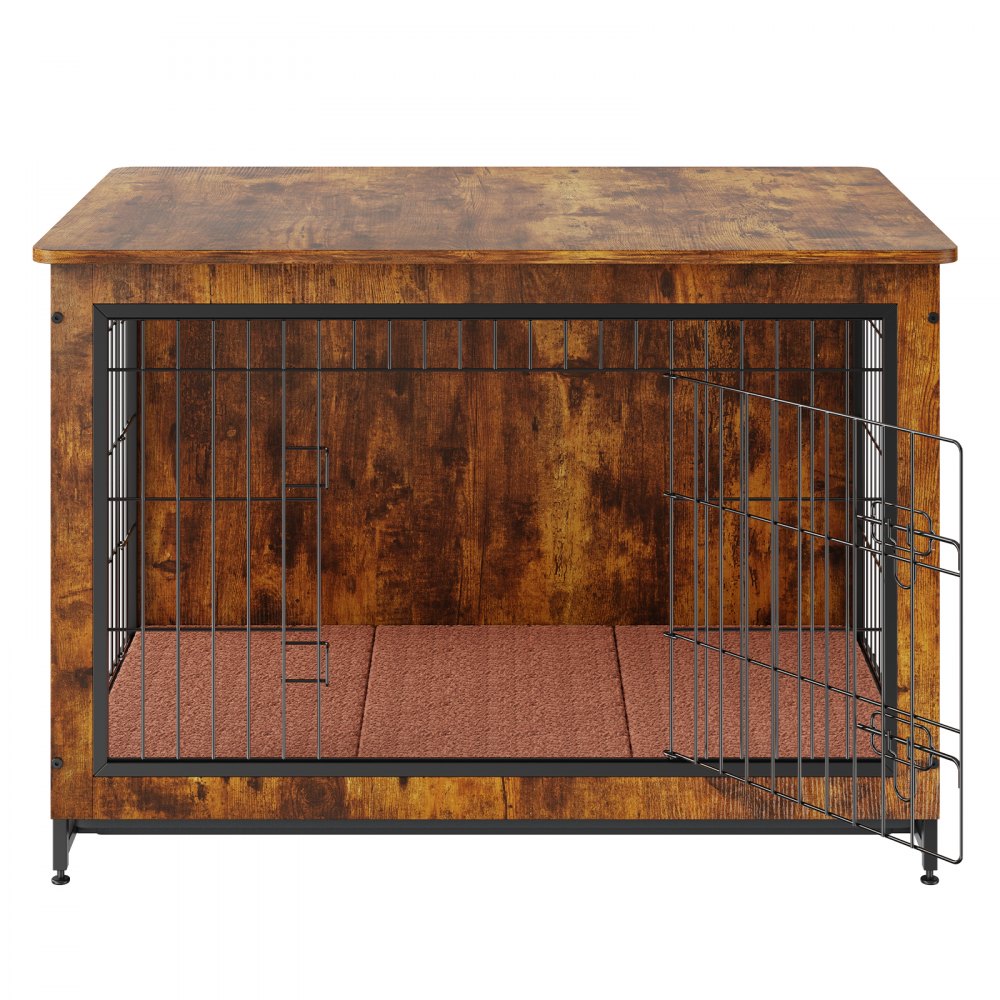 HFWDC02-03 - Rustic 38.6" Wooden Dog Crate Furniture with Double Doors