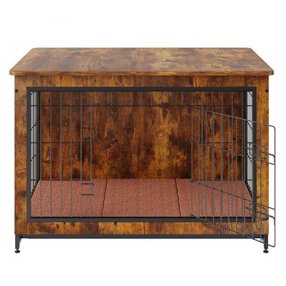 HFWDC02-03 - Rustic 38.6" Wooden Dog Crate Furniture with Double Doors