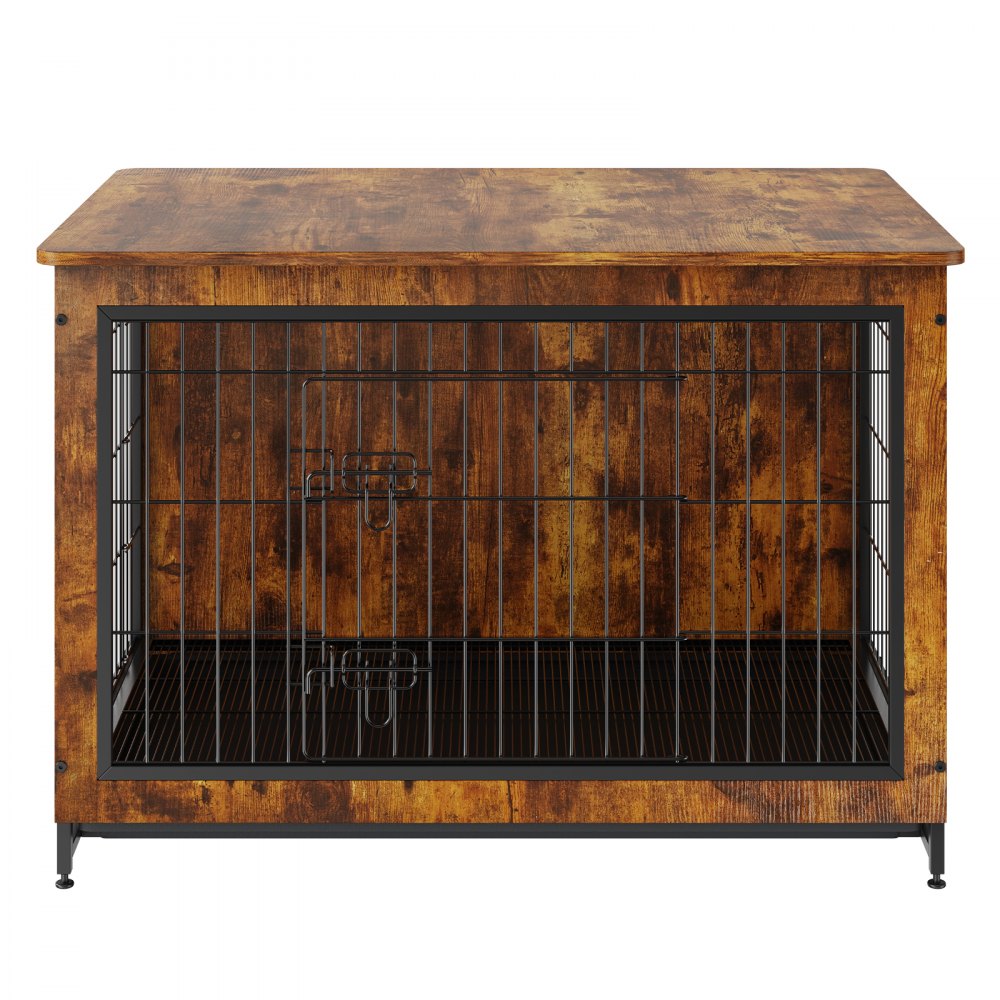 HFWDC02-03 - Rustic 38.6" Wooden Dog Crate Furniture with Double Doors
