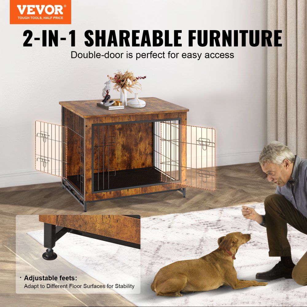 HFWDC02-02 - 32" Rustic Brown Dog Crate End Table with Double Doors