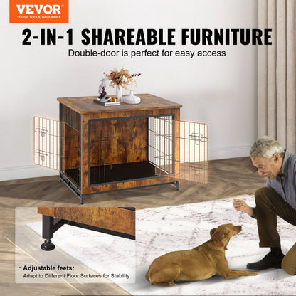 HFWDC02-02 - 32" Rustic Brown Dog Crate End Table with Double Doors