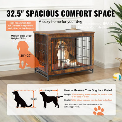 HFWDC02-02 - 32" Rustic Brown Dog Crate End Table with Double Doors