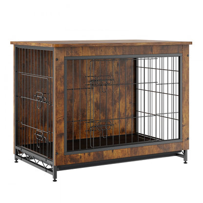 HFWDC02-02 - 32" Rustic Brown Dog Crate End Table with Double Doors