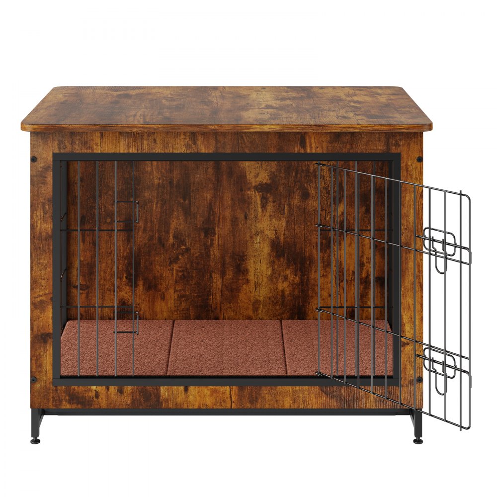 HFWDC02-02 - 32" Rustic Brown Dog Crate End Table with Double Doors