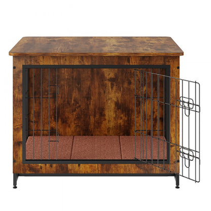 HFWDC02-02 - 32" Rustic Brown Dog Crate End Table with Double Doors