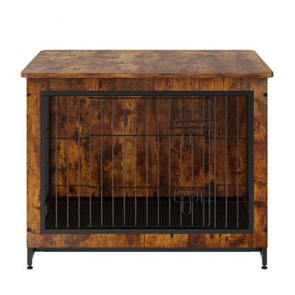 HFWDC02-02 - 32" Rustic Brown Dog Crate End Table with Double Doors