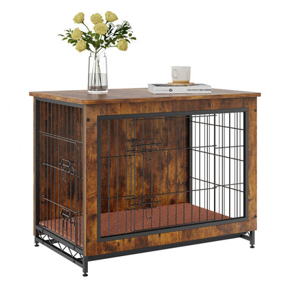 HFWDC02-02 - 32" Rustic Brown Dog Crate End Table with Double Doors