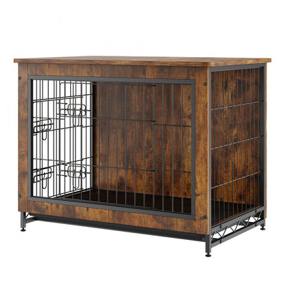 HFWDC02-02 - 32" Rustic Brown Dog Crate End Table with Double Doors