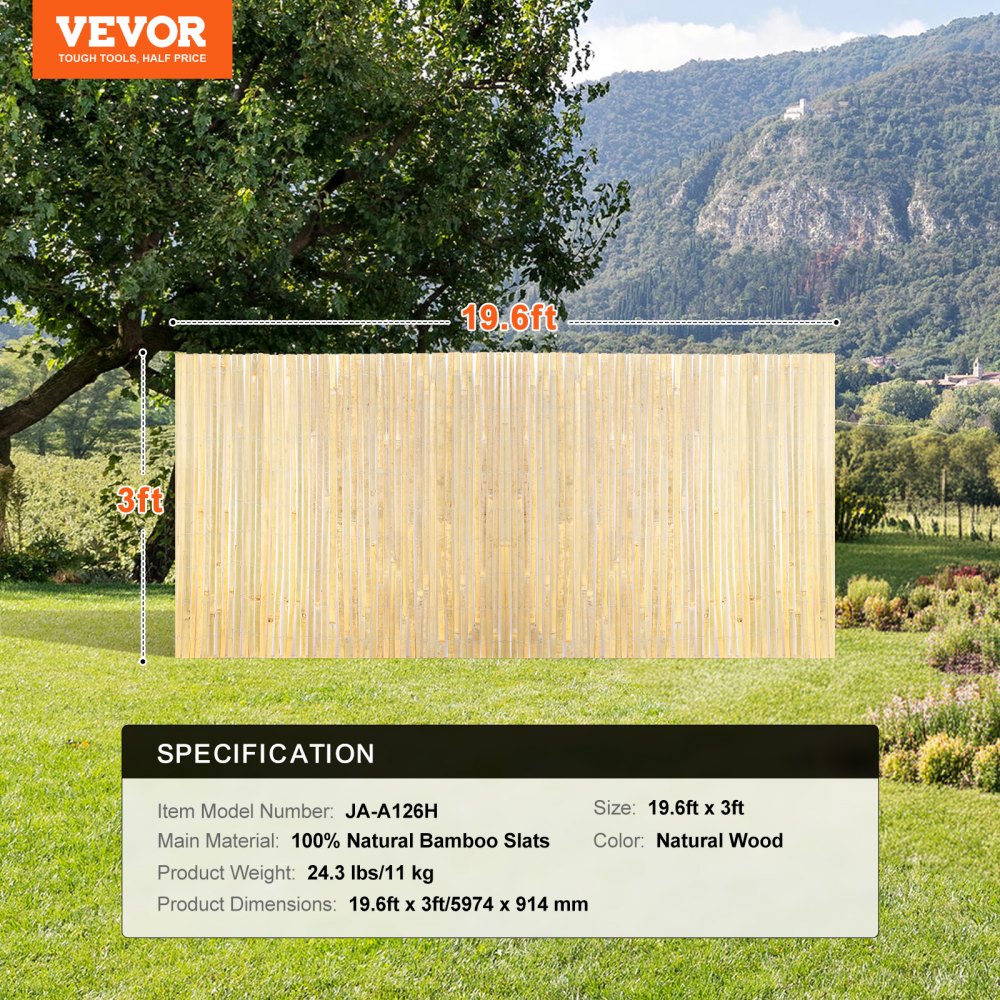 JA-A126H - 3ft Bamboo Privacy Screen, Durable & Easy to Install