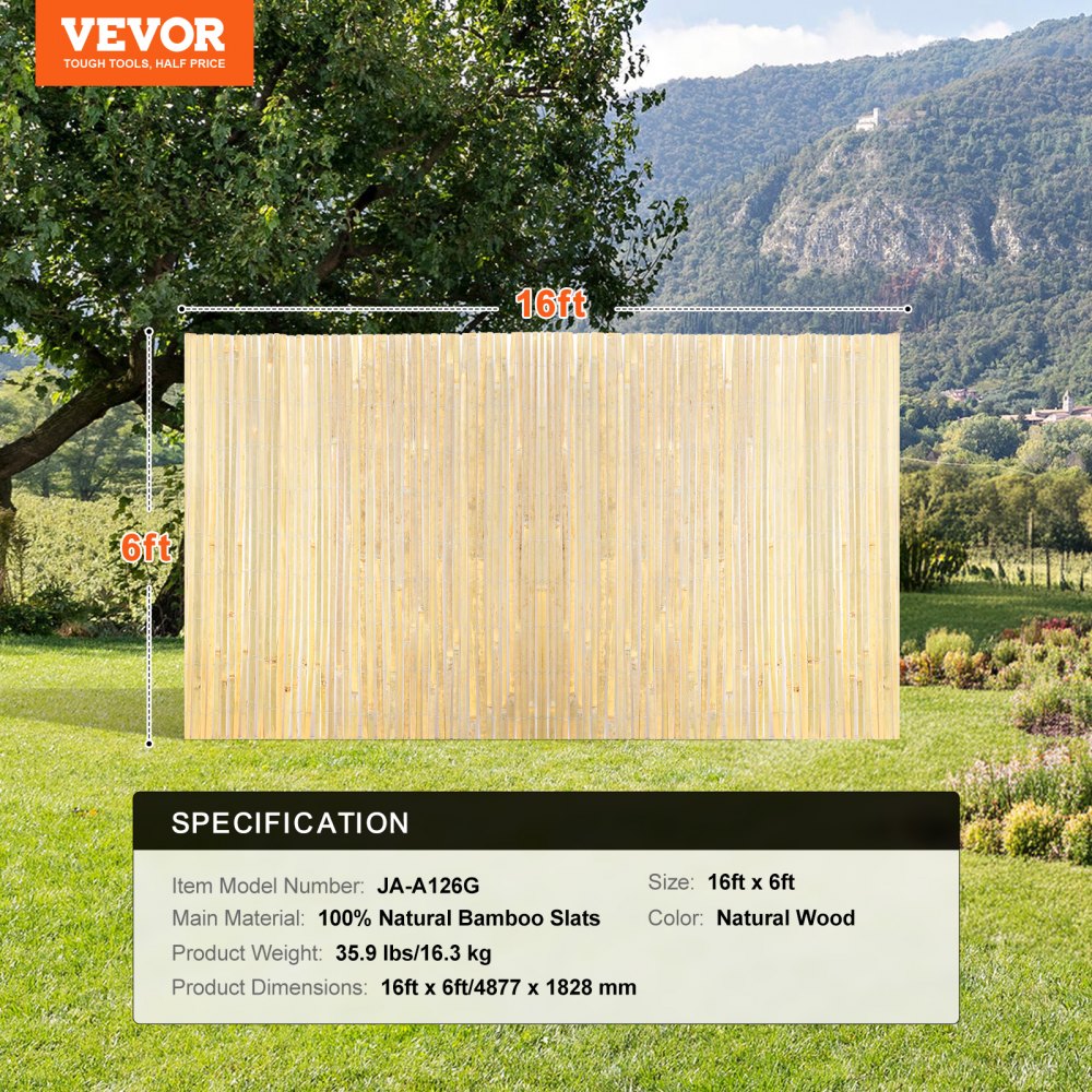 JA-A126G - 6ft Bamboo Privacy Screen, Handcrafted & Durable Fencing Solution