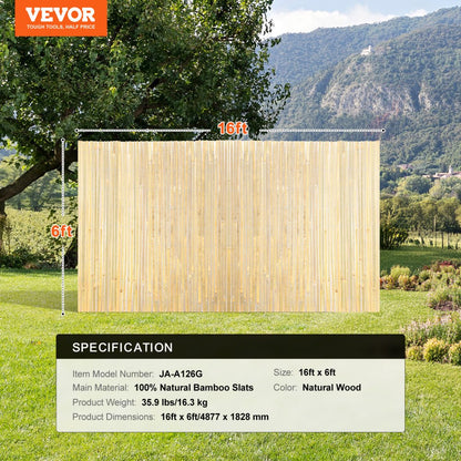 JA-A126G - 6ft Bamboo Privacy Screen, Handcrafted & Durable Fencing Solution