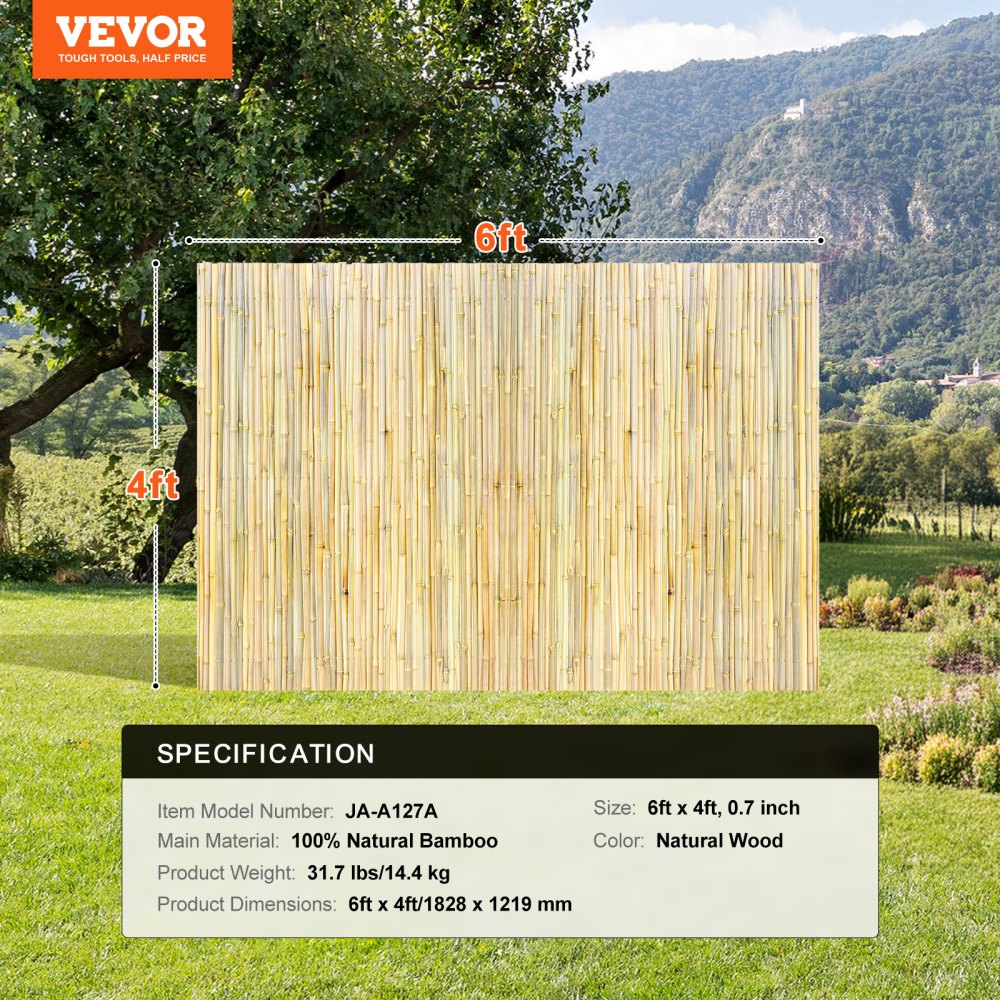 JA-A127A - Natural Bamboo Rolled Fence with Durable Steel Connections