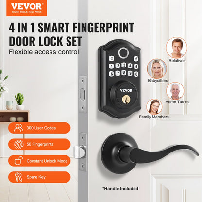 DS10Pro+L - VEVOR Biometric Fingerprint Door Lock with 300 Passcodes