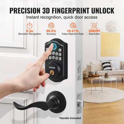 DS10Pro+L - VEVOR Biometric Fingerprint Door Lock with 300 Passcodes