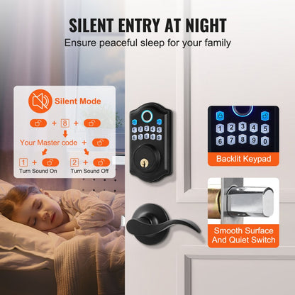 DS10Pro+L - VEVOR Biometric Fingerprint Door Lock with 300 Passcodes
