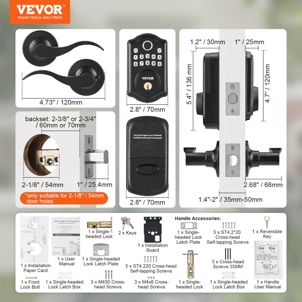 DS10Pro+L - VEVOR Biometric Fingerprint Door Lock with 300 Passcodes