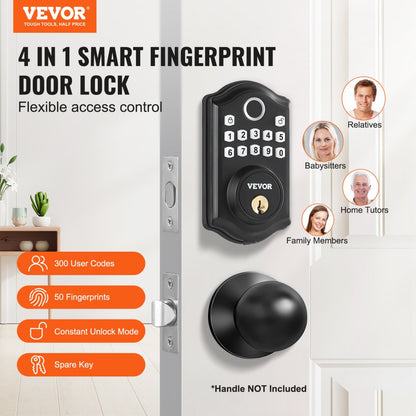 DS10Pro - Waterproof Fingerprint Door Lock with 300 Passcodes for Easy Access