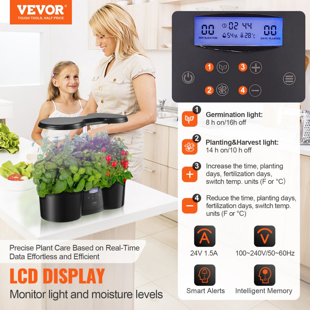 S12C - VEVOR 12-Pod Indoor Hydroponics System with LED Grow Light