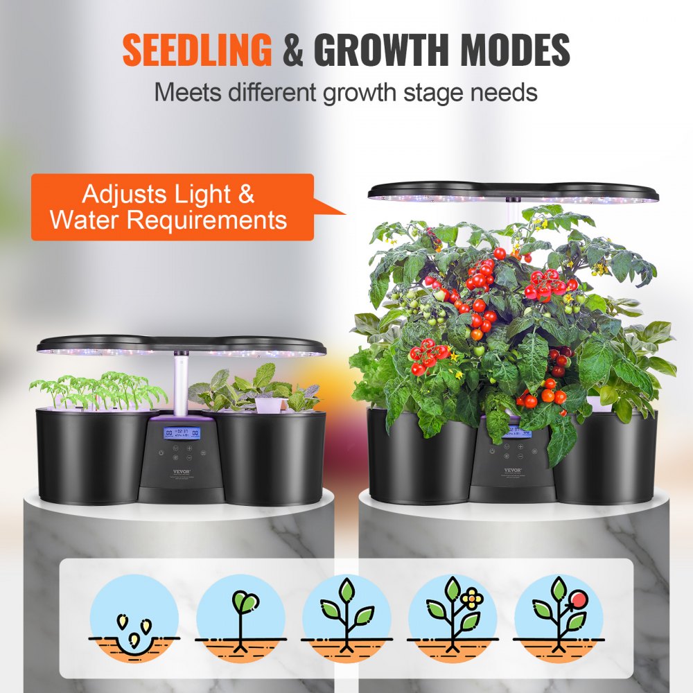 S12C - VEVOR 12-Pod Indoor Hydroponics System with LED Grow Light
