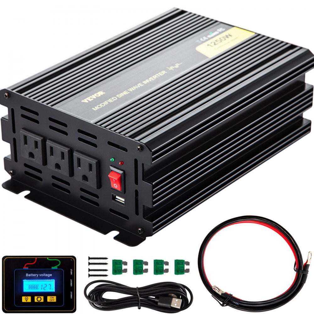 GYM-1250W - Durable 1250W VEVOR Inverter with LCD Control for RV & Solar