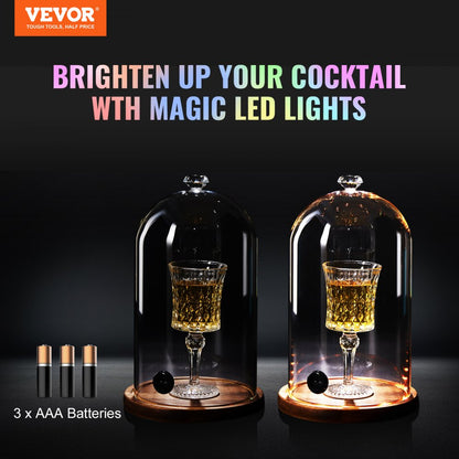 1530-1 - 6.9" VEVOR Glass Smoking Cloche with Wooden Base for Cocktails