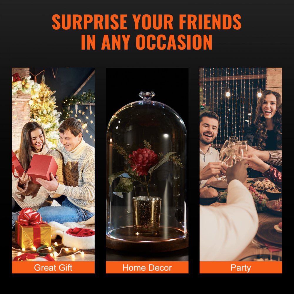 1530-1 - 6.9" VEVOR Glass Smoking Cloche with Wooden Base for Cocktails