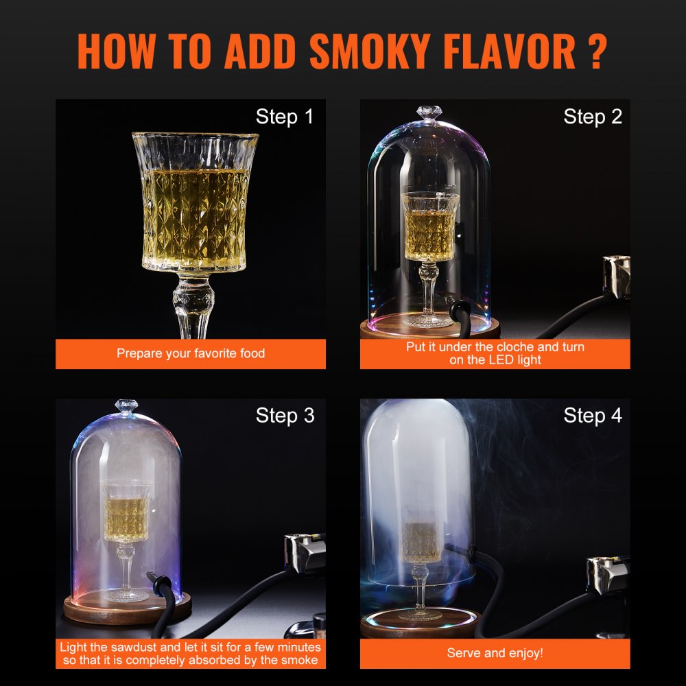 1530-1 - 6.9" VEVOR Glass Smoking Cloche with Wooden Base for Cocktails