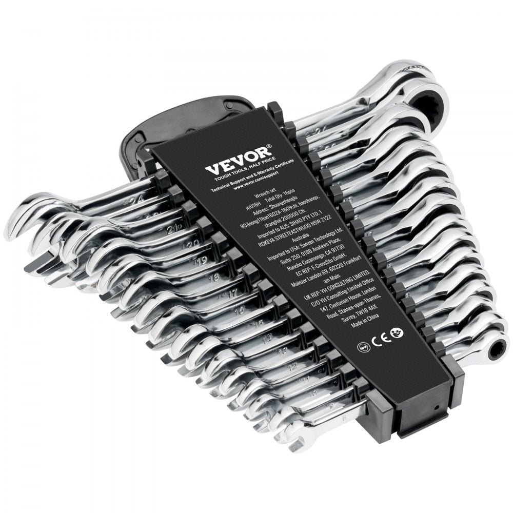 J0016H - 16-Piece Chrome Vanadium Wrench Set, 8mm to 24mm Range