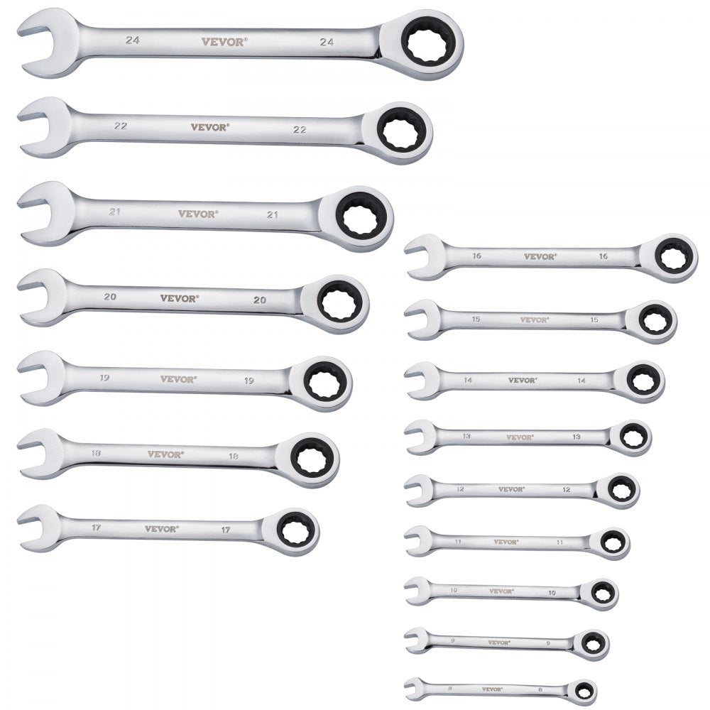 J0016H - 16-Piece Chrome Vanadium Wrench Set, 8mm to 24mm Range
