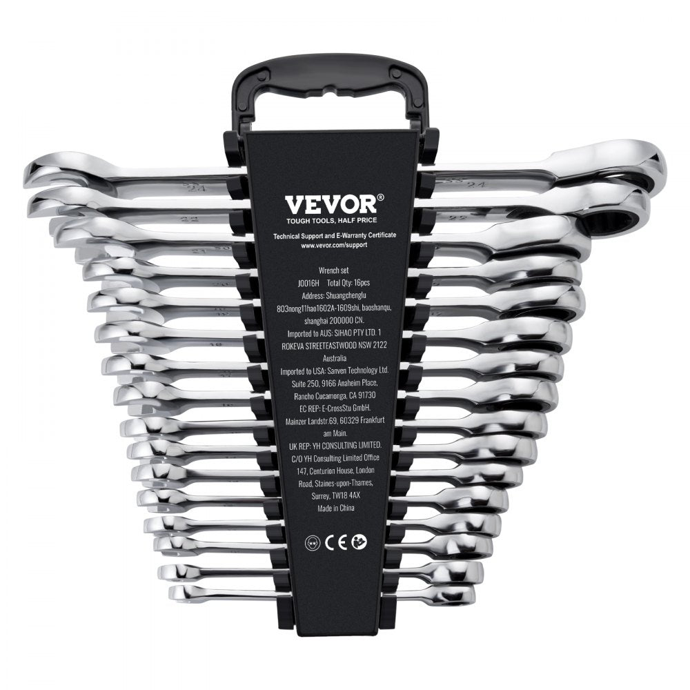 J0016H - 16-Piece Chrome Vanadium Wrench Set, 8mm to 24mm Range