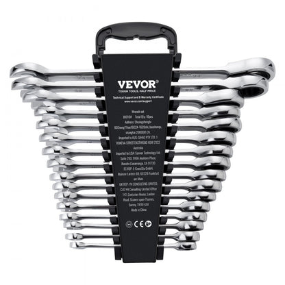 J0016H - 16-Piece Chrome Vanadium Wrench Set, 8mm to 24mm Range
