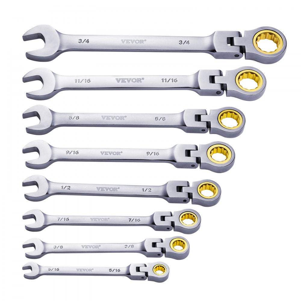 J008BY - 8-Piece Flex-Head Ratcheting Wrench Set, SAE 5/16"-3/4"