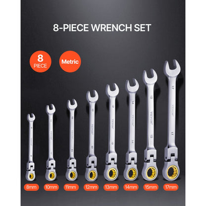 J008BG - 8-Piece Flex-Head Ratchet Wrench Set 8 mm to 17 mm