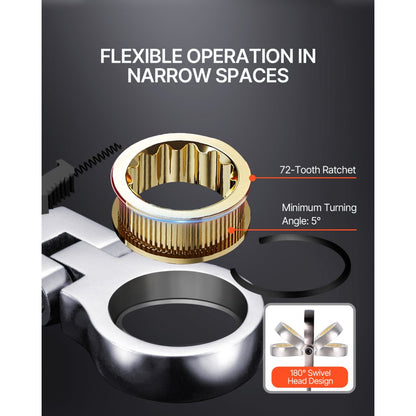 J008BG - 8-Piece Flex-Head Ratchet Wrench Set 8 mm to 17 mm