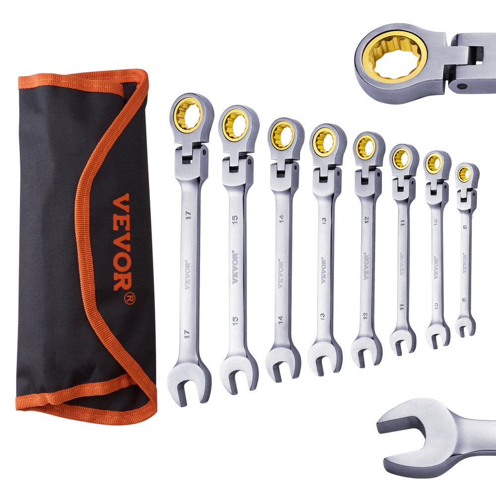 J008BG - 8-Piece Flex-Head Ratchet Wrench Set 8 mm to 17 mm
