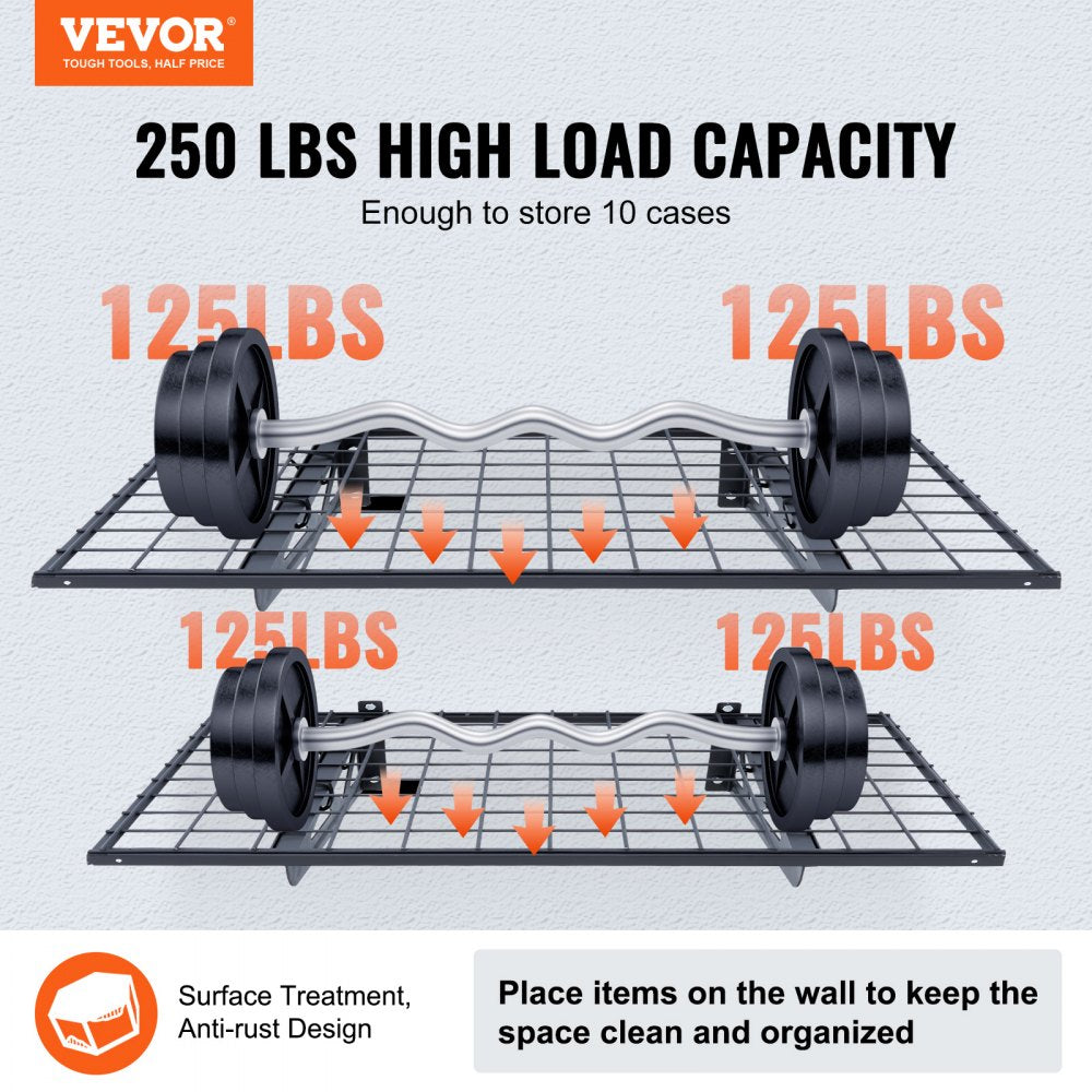 ML2436 - Heavy Duty Wall Mounted Shelving, 250 lbs Capacity, Metal