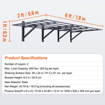 HL2472 - Heavy-Duty Metal Wall Shelving for 800 lbs Storage