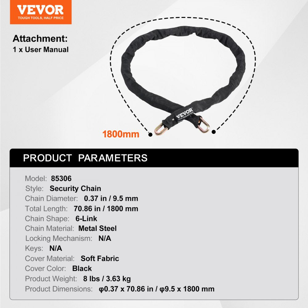 85306 - 180cm VEVOR Steel Bike Chain Lock for Ultimate Security