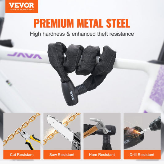 85902 - 180cm Heavy Duty Steel Bike Chain Lock with 4 Keys