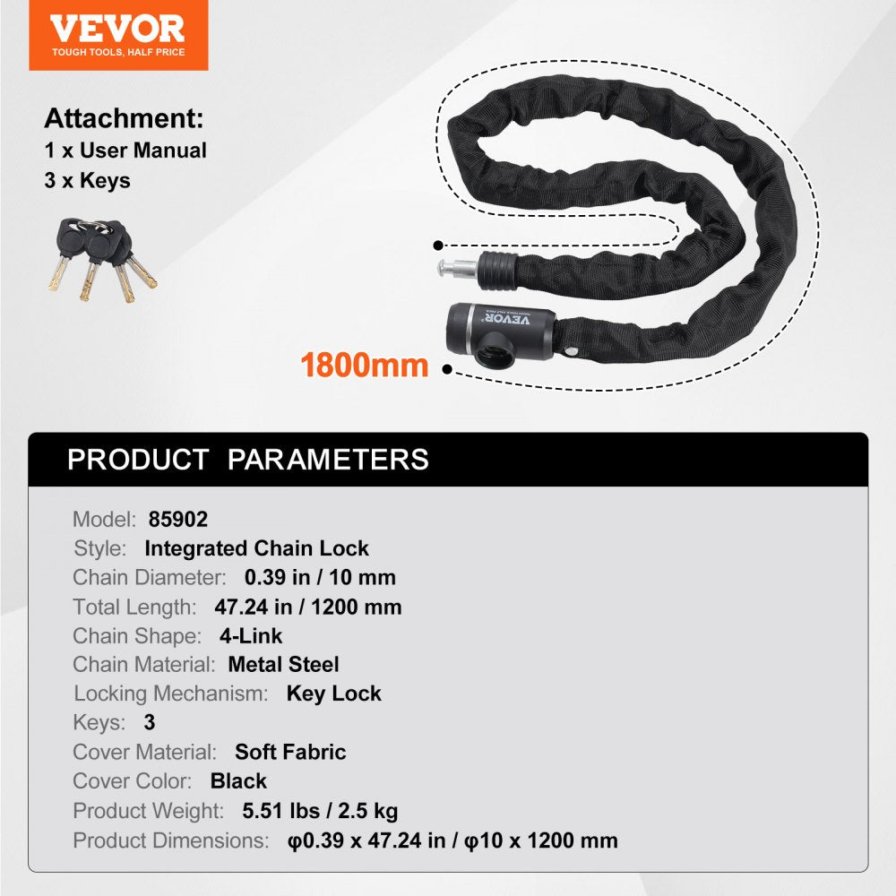 85902 - 120cm Steel Bike Chain Lock for Maximum Security