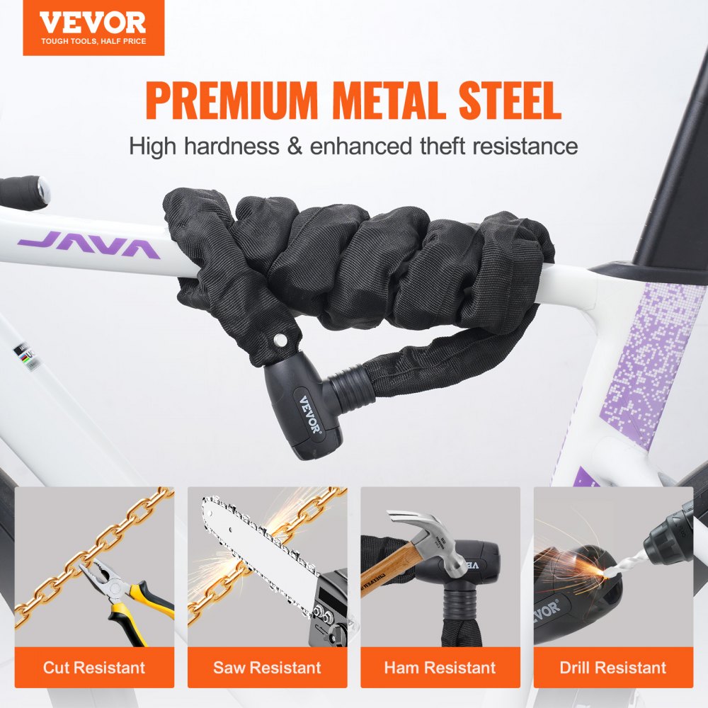 85911 - 120cm VEVOR Heavy-Duty Bicycle Chain Lock for Maximum Security