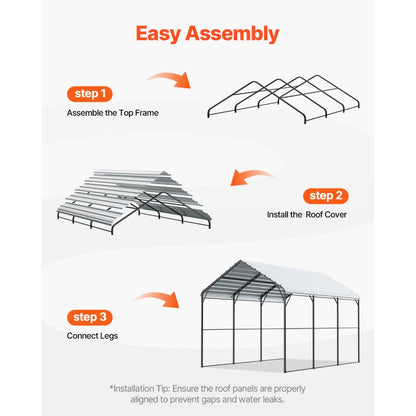 KD-TPQC-005-10x15ft - Heavy-Duty 10x15ft Carport with Q195 Steel Frame