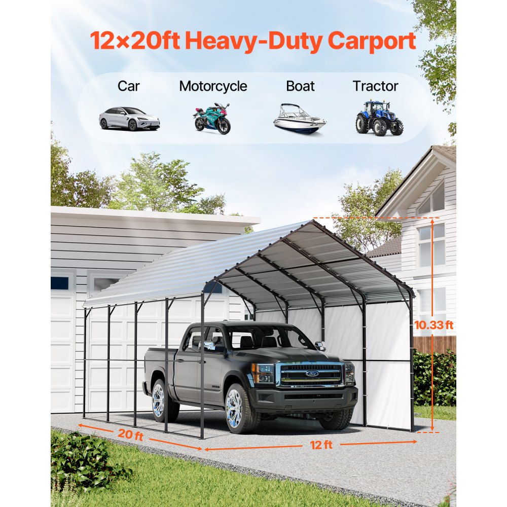 KD-TPQC-006-12x20ft - Durable 12' x 20' Steel Carport for Boats & Vehicles