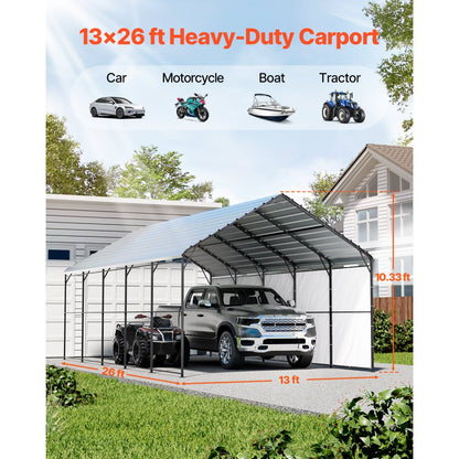 KD-TPQC-007-13x26ft - Durable 13x26ft Heavy-Duty Steel Carport Shelter