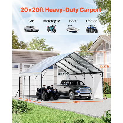 KD-TPQC-006-20x20ft - 20x20 ft Heavy-Duty Steel Carport for All Weather Protection